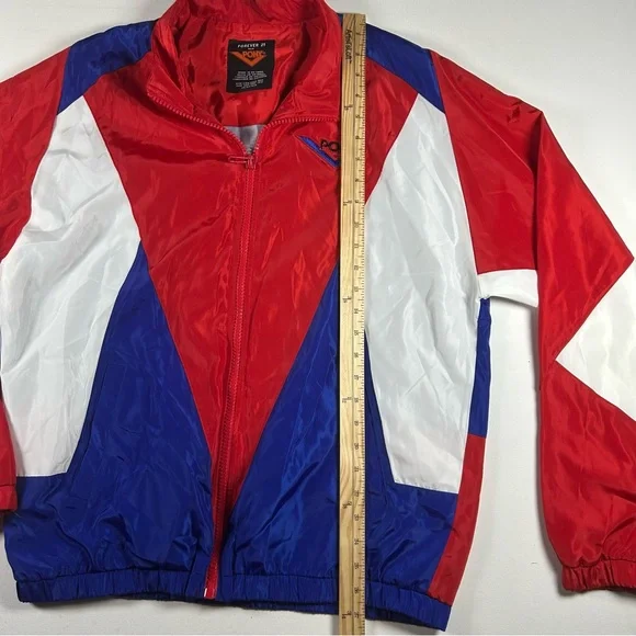 Retro 90's Pony Windbreaker Jacket Red White Blue Medium Men’s Pony Full Zip - Picture 3 of 10